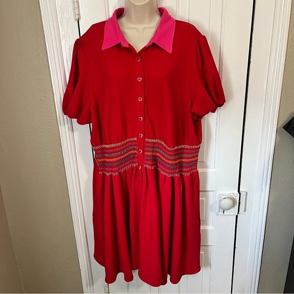 Smak Parlour Rainbow Smocked Tunic Blouse Red Plus Size 4X K - Picture 3 of 10